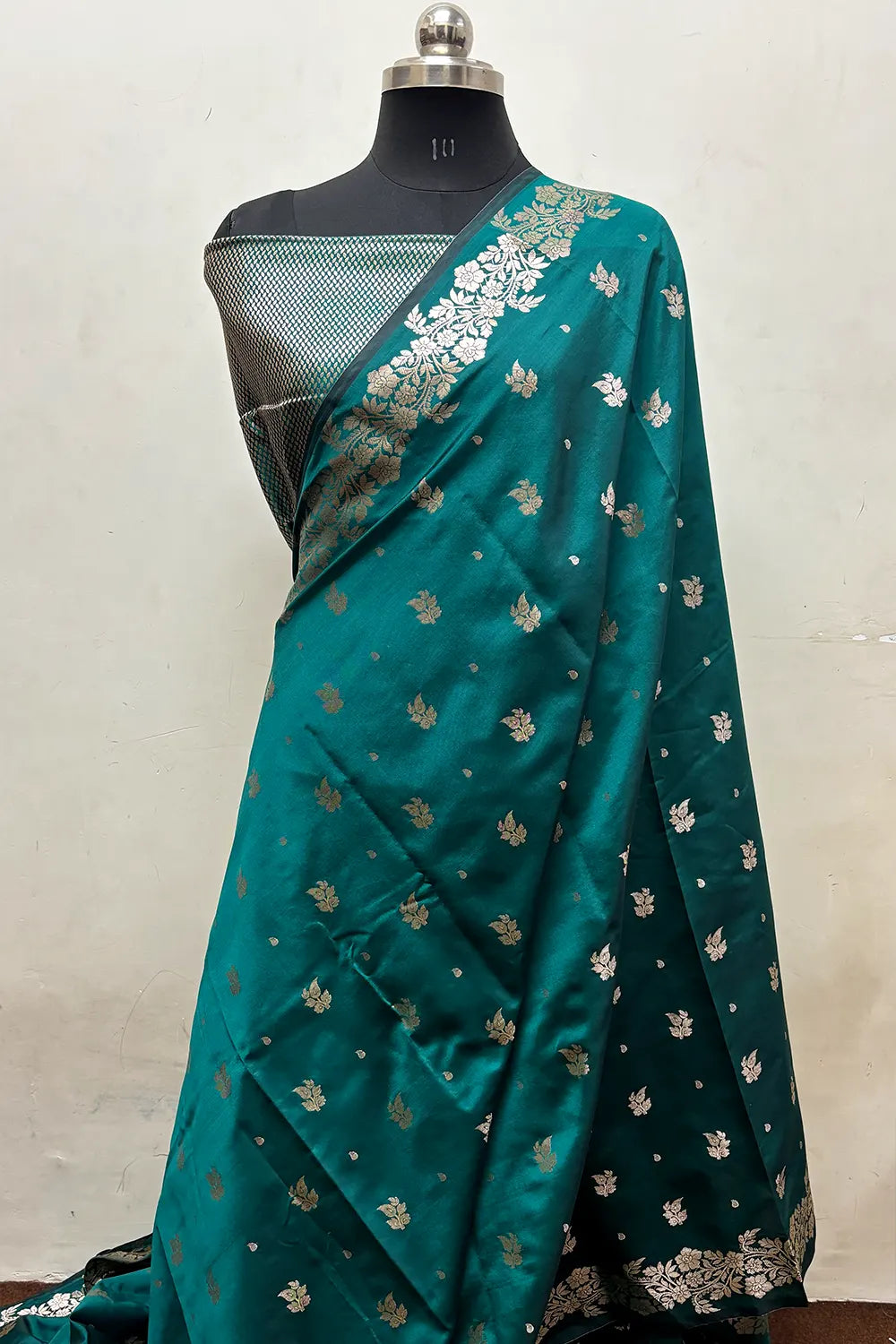 Teal Zari Semi Katan Silk Banarasi Saree