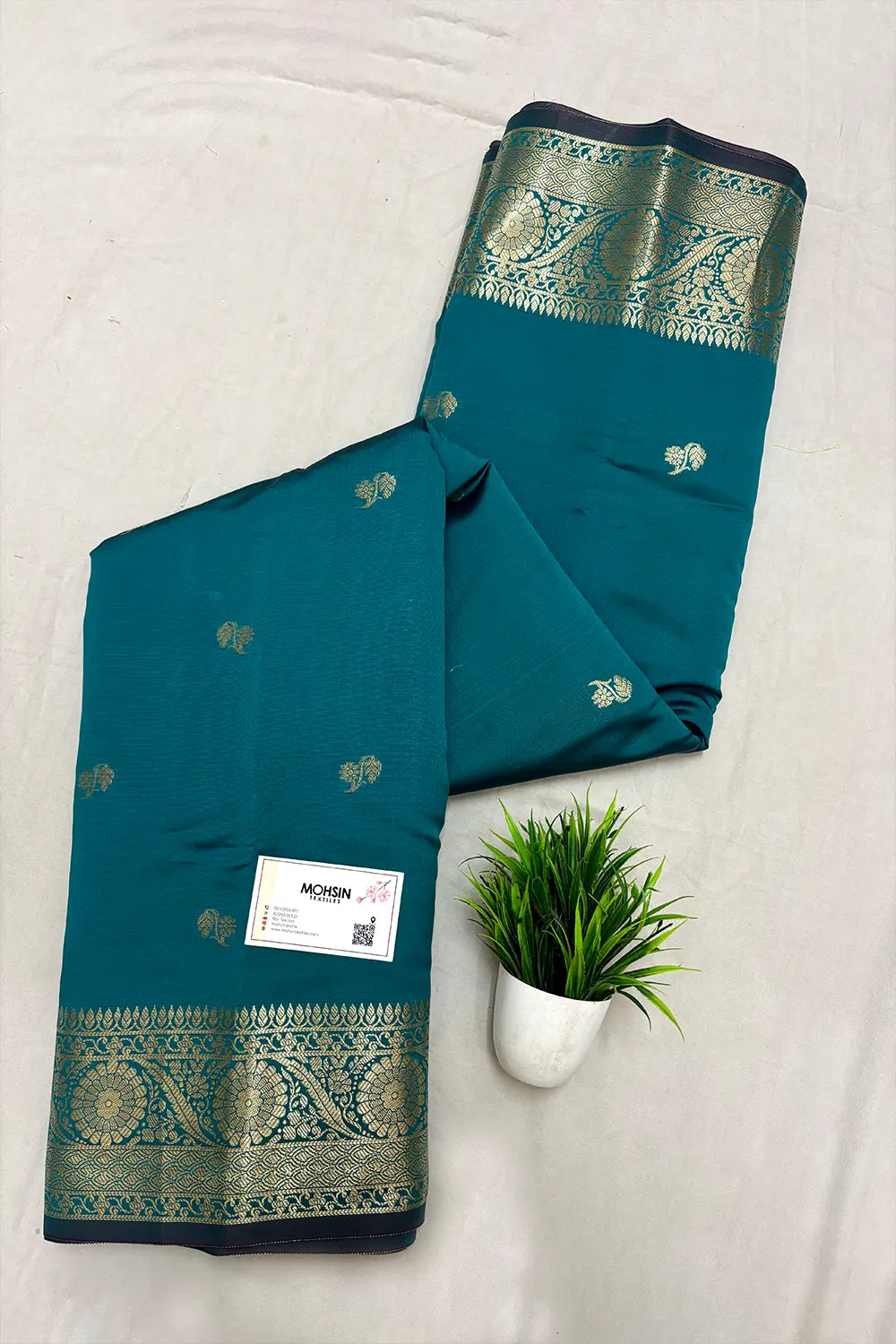 Teal Zari Semi Katan Silk Banarasi Saree