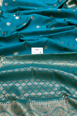 Teal Zari Semi Katan Silk Banarasi Saree