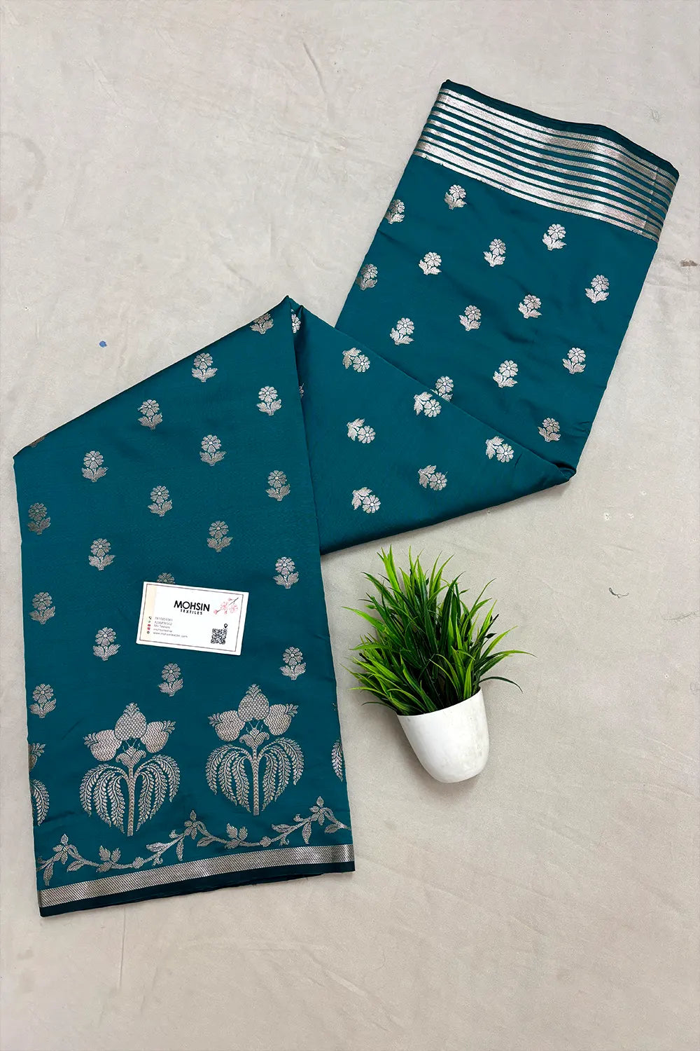 Teal Zari Semi Katan Silk Banarasi Saree
