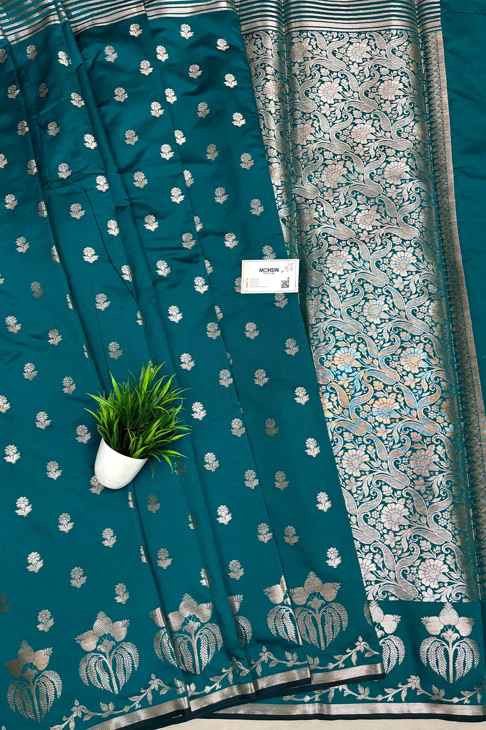 Teal Zari Semi Katan Silk Banarasi Saree
