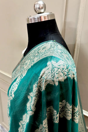 Teal Zari Silk Banarasi Saree