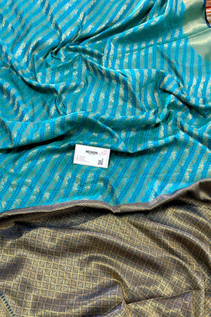 Teal Zari Silk Banarasi Saree