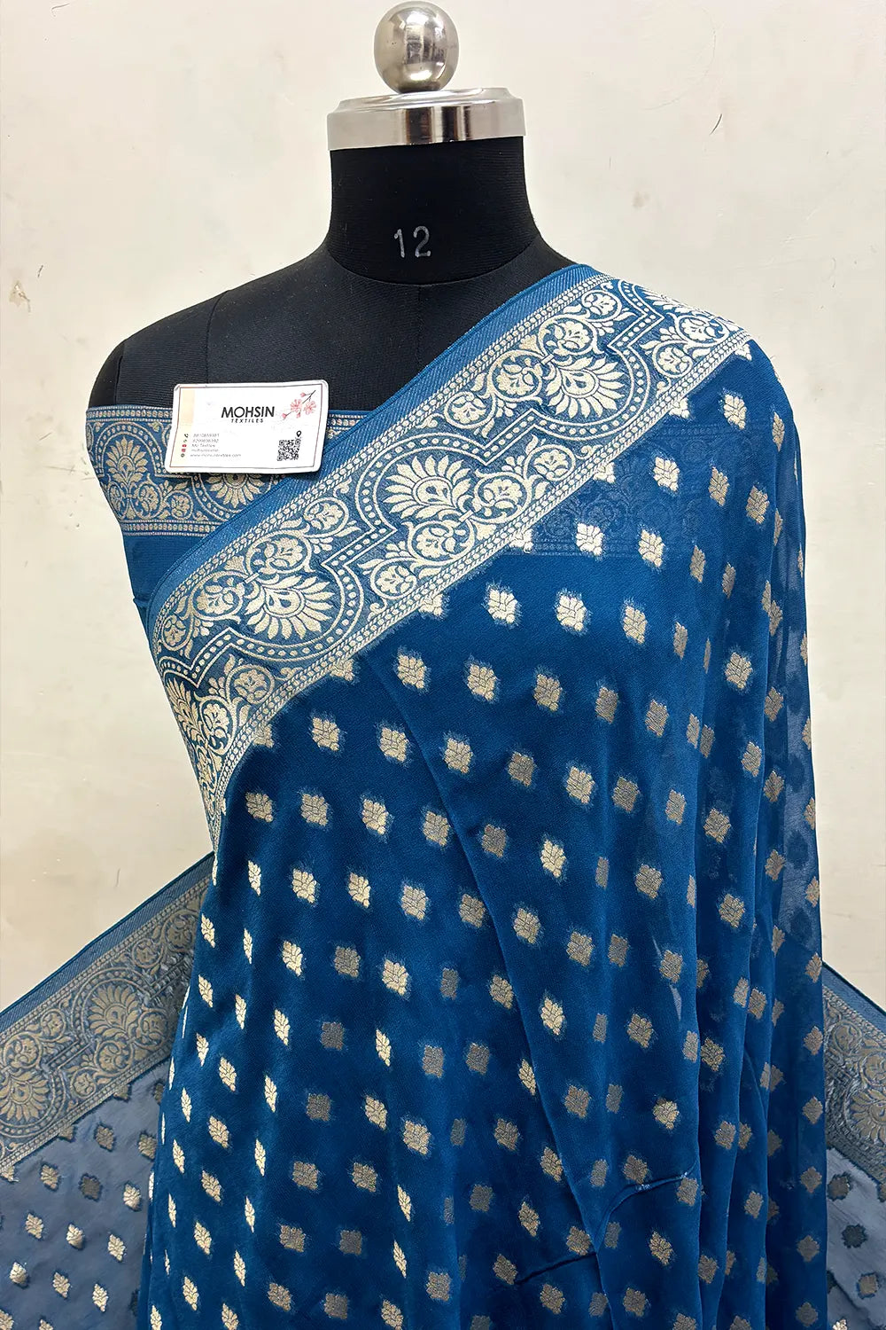 Teal Zari Viscose Georgette Silk Banarasi Saree