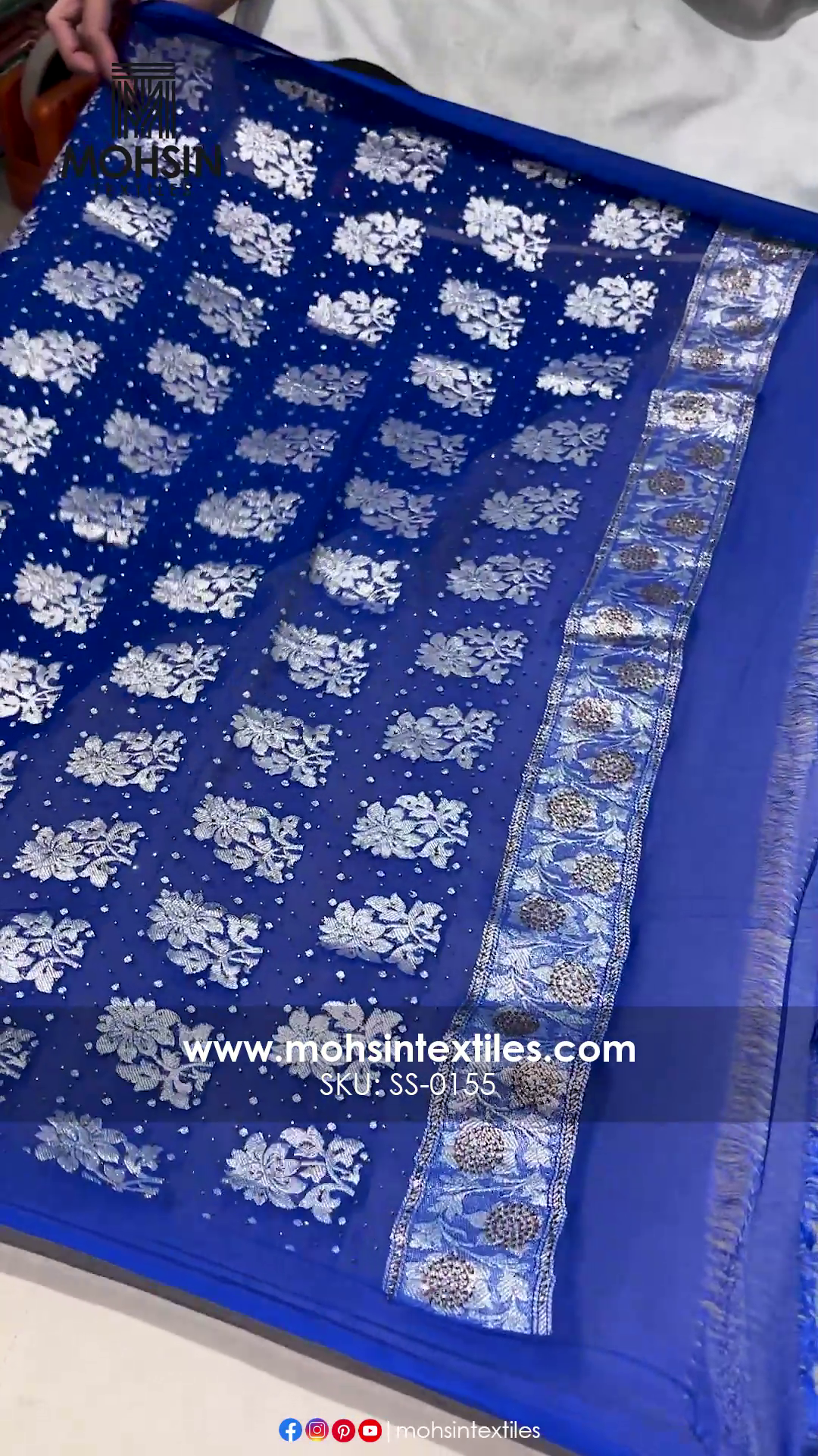 Royal Blue Swarovski Stone Georgette Silk Banarasi Suit