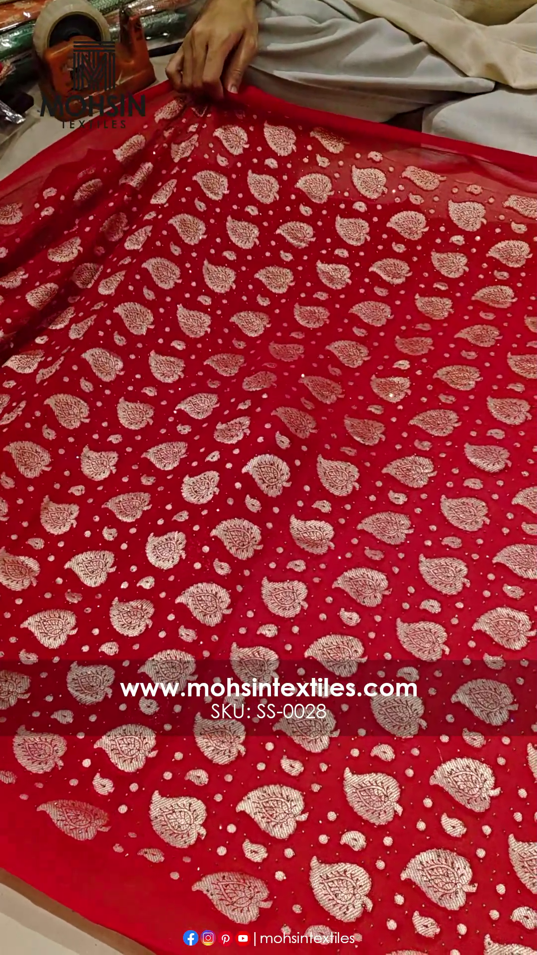 Red Patta Siroski Stone Georgette Silk Banarasi Suit