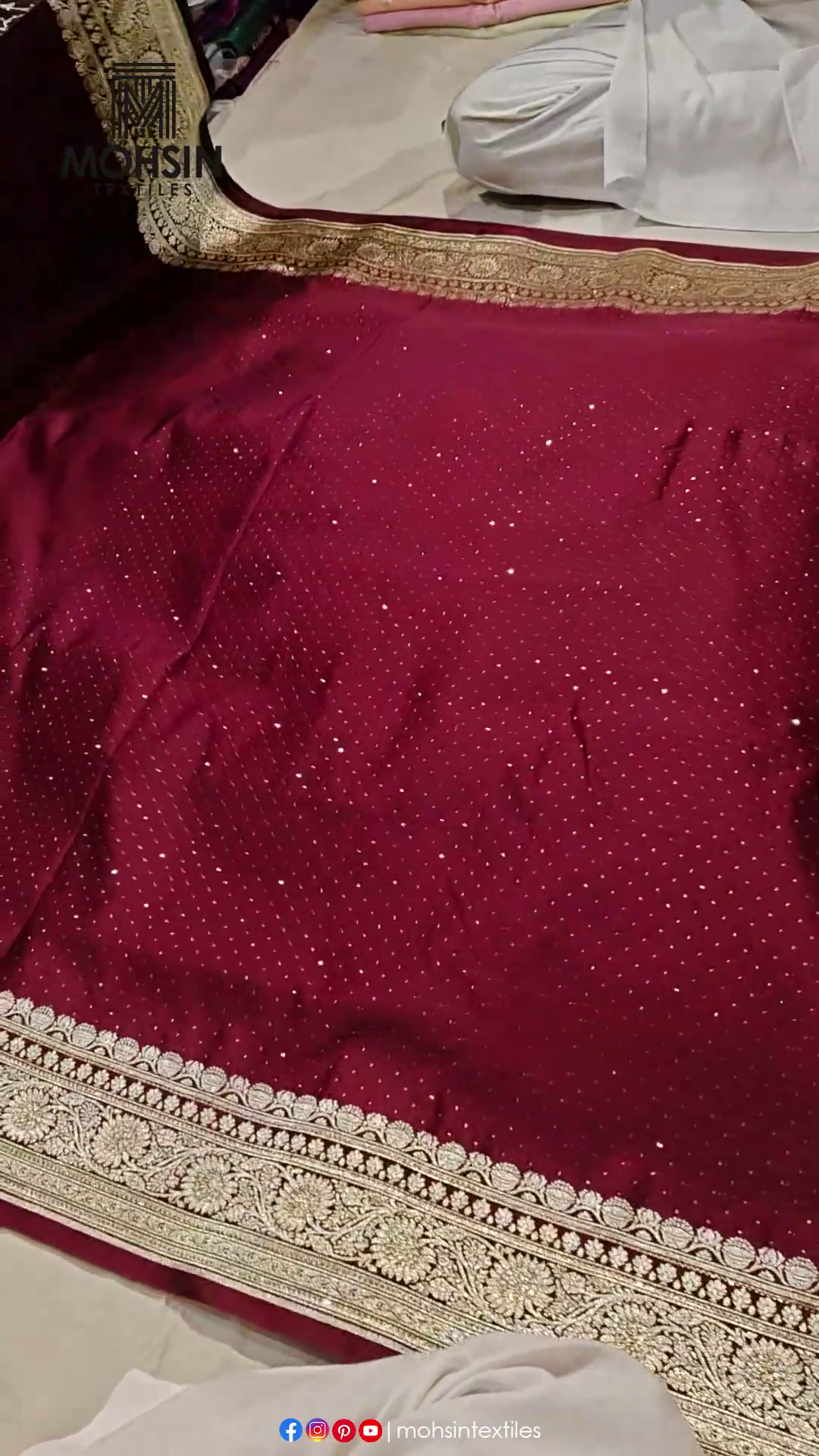 Wine Royal Plain Siroski Stone Katan Silk Banarasi Saree