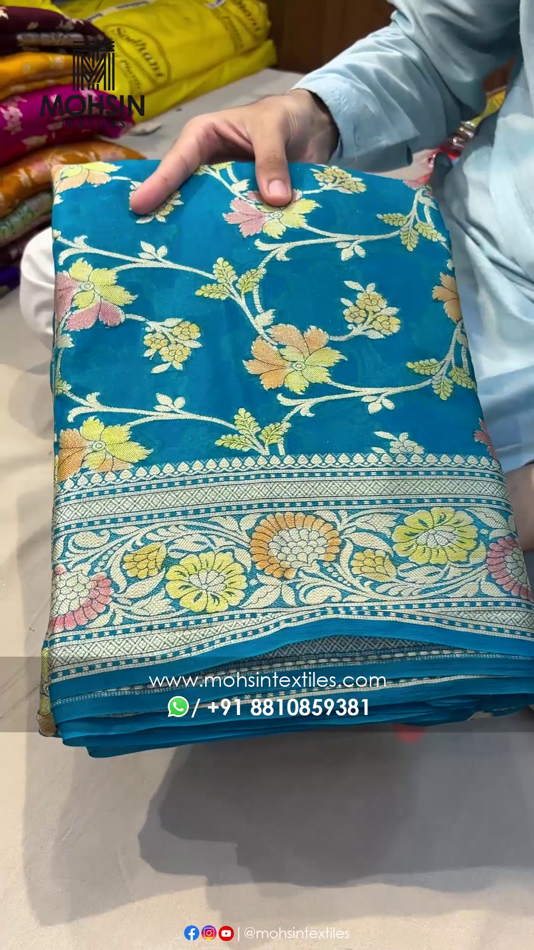 Dark Firozi Pure Khaddi Georgette Silk Banarasi Saree
