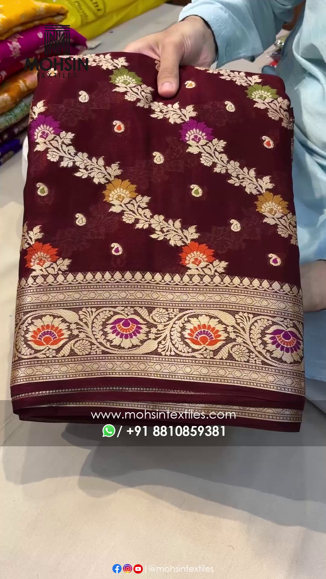 Wine Pure Khaddi Georgette Silk Banarasi Saree