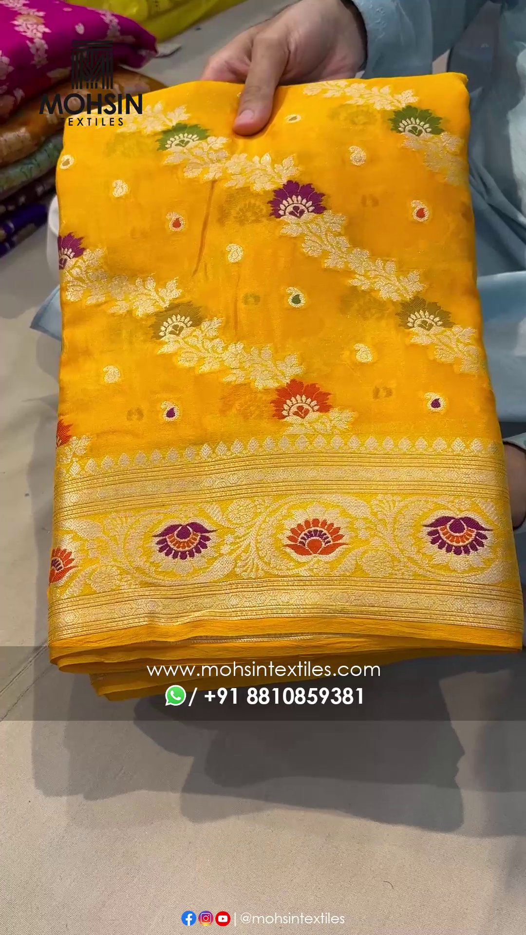 Yellow Pure Khaddi Georgette Silk Banarasi Saree