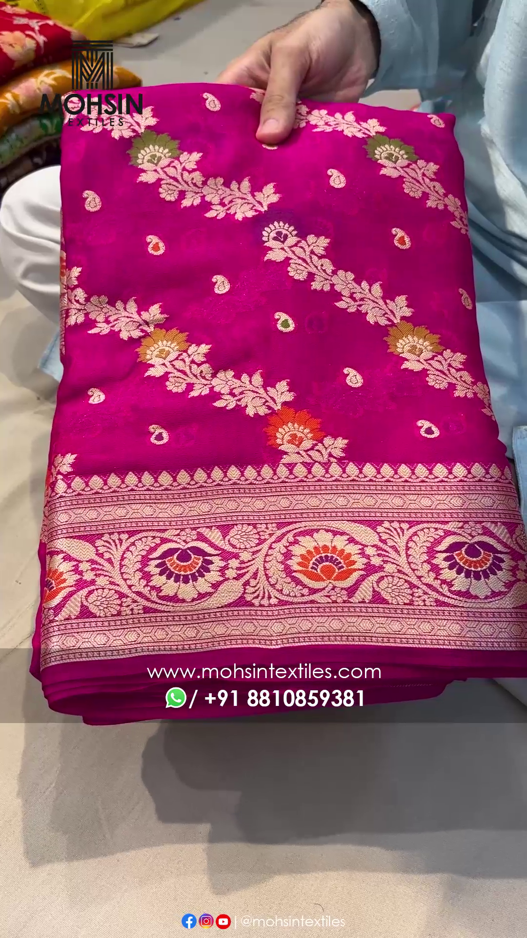 Pink Pure Khaddi Georgette Silk Banarasi Saree