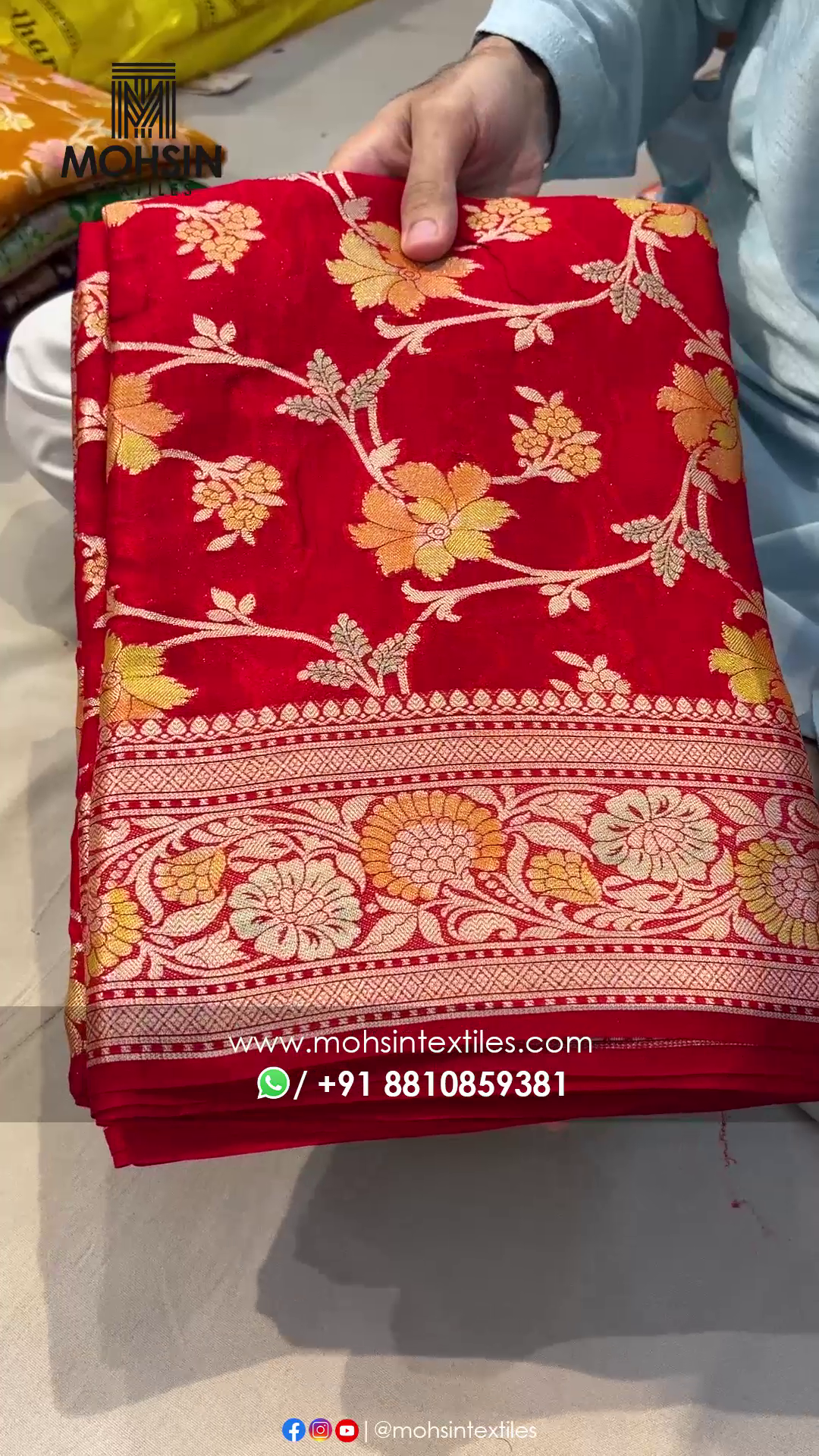 Red Pure Khaddi Georgette Silk Banarasi Saree
