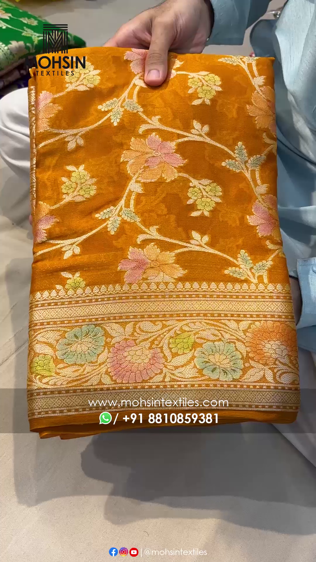 Mustard Pure Khaddi Georgette Silk Banarasi Saree