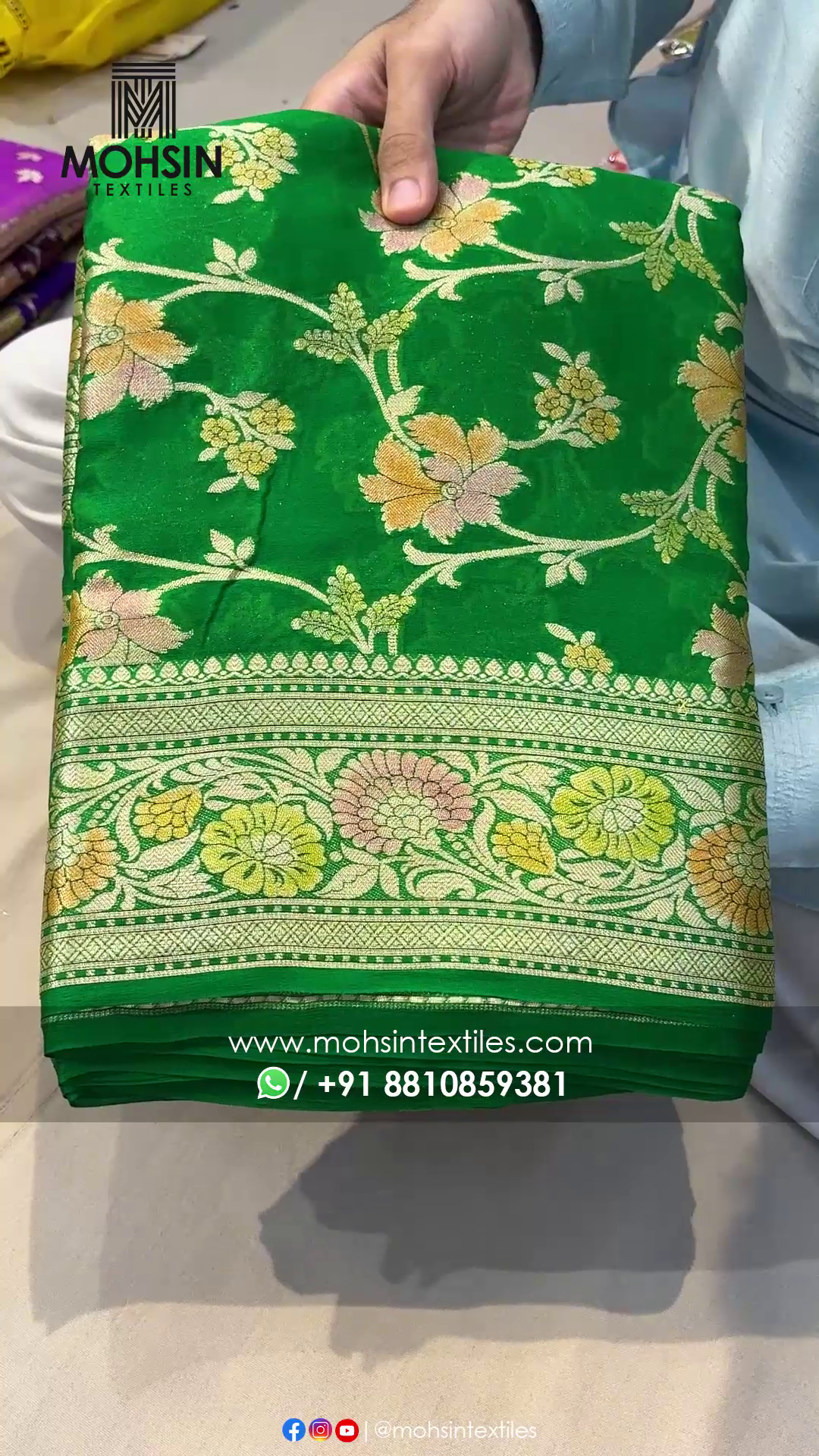 Green Pure Khaddi Georgette Silk Banarasi Saree