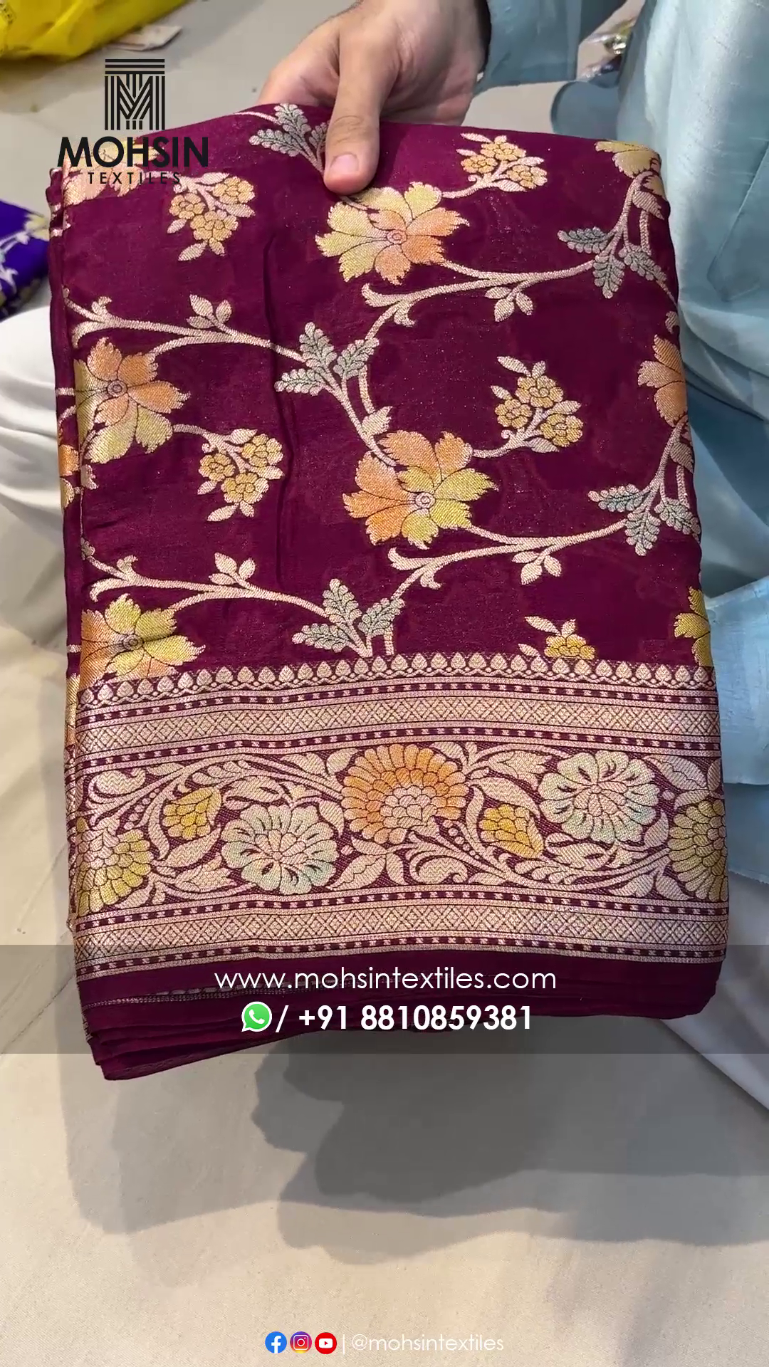 Wine Pure Khaddi Georgette Silk Banarasi Saree