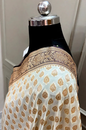 White and Wine Zari Katan Silk Banarasi Saree