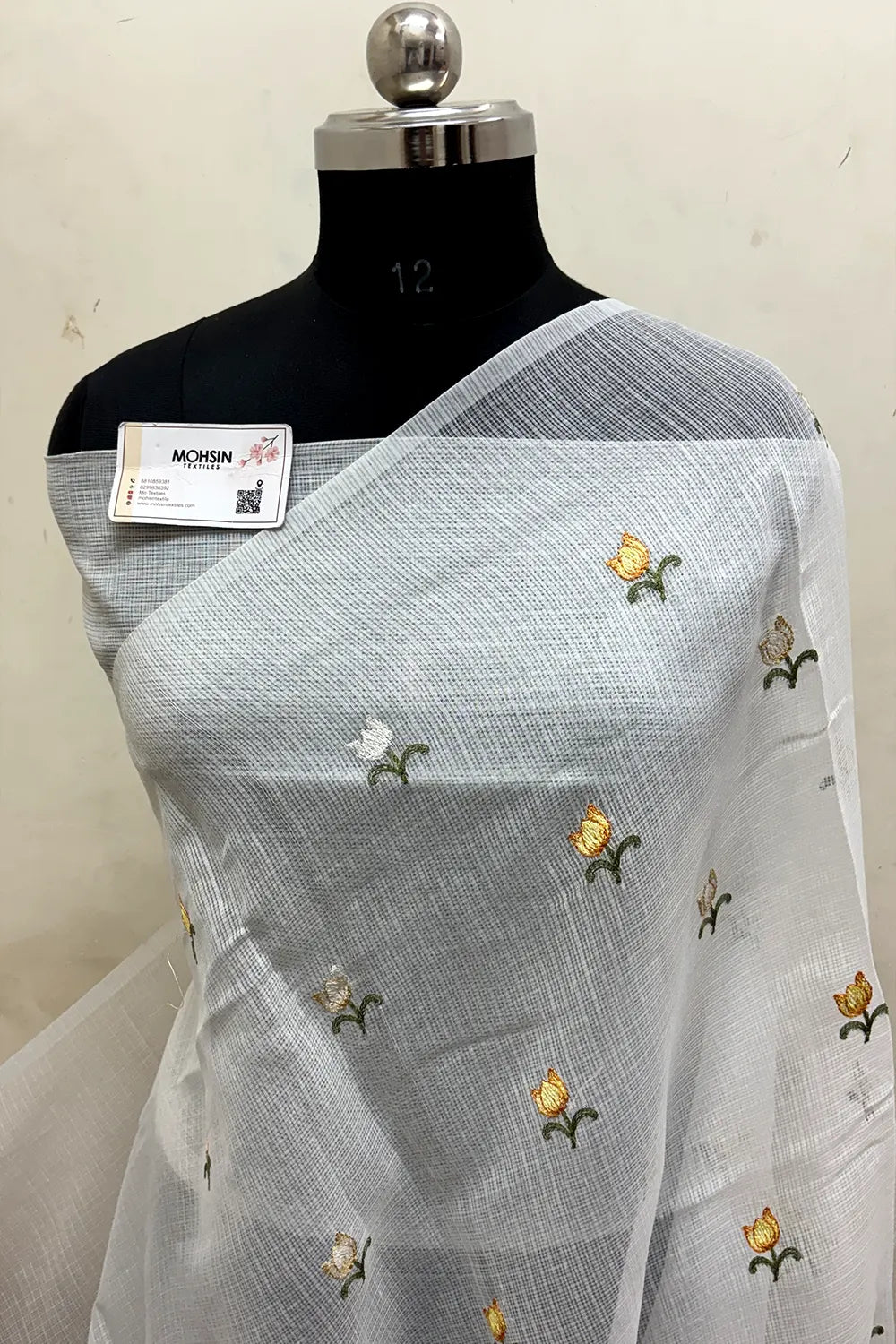 White Embroidery Lilen Silk Banarasi Saree