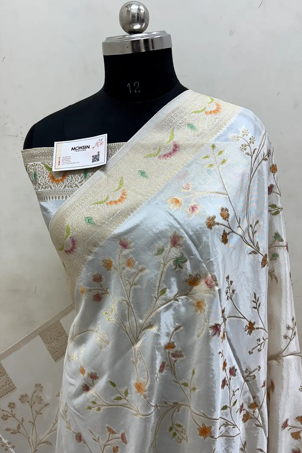 White Zari Georgette Silk Banarasi Saree