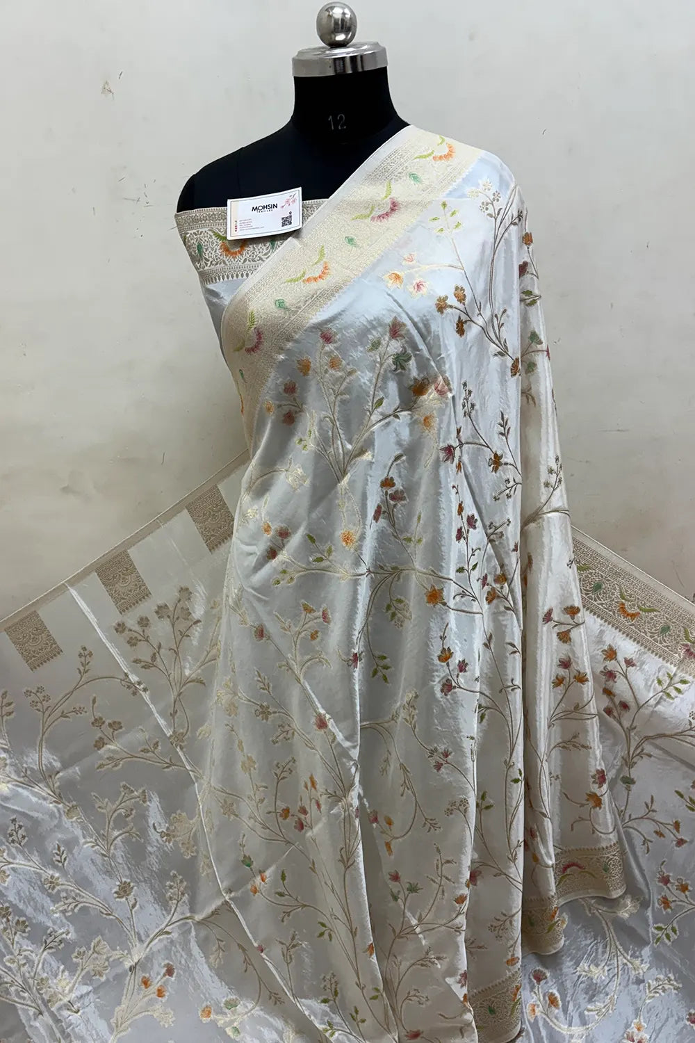 White Zari Georgette Silk Banarasi Saree