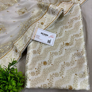 White Jharna Laher Stone Work Kimkhab Silk Banarasi Gharara
