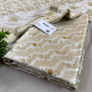 White Jharna Laher Stone Work Kimkhab Silk Banarasi Gharara