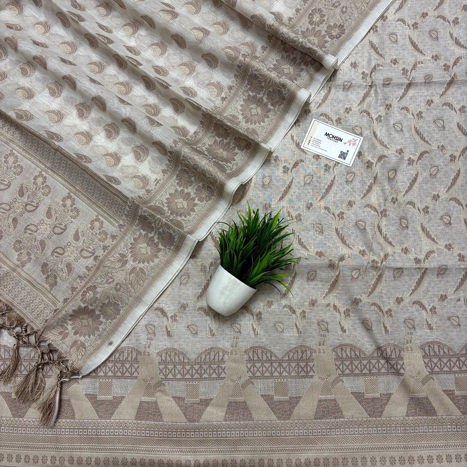 White Namo Ghat Cotton Silk Banarasi Suit