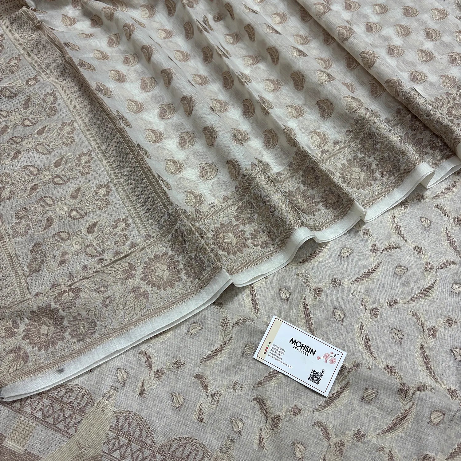 White Namo Ghat Cotton Silk Banarasi Suit