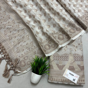 White Namo Ghat Cotton Silk Banarasi Suit