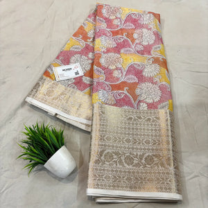 White Rani Printed Muga Silk Banarasi Saree