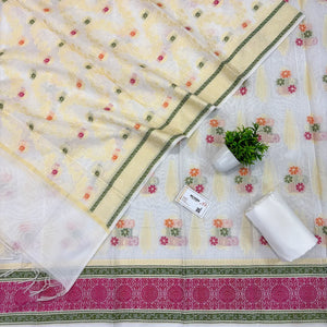 White Resham Banarasi Silk Suit