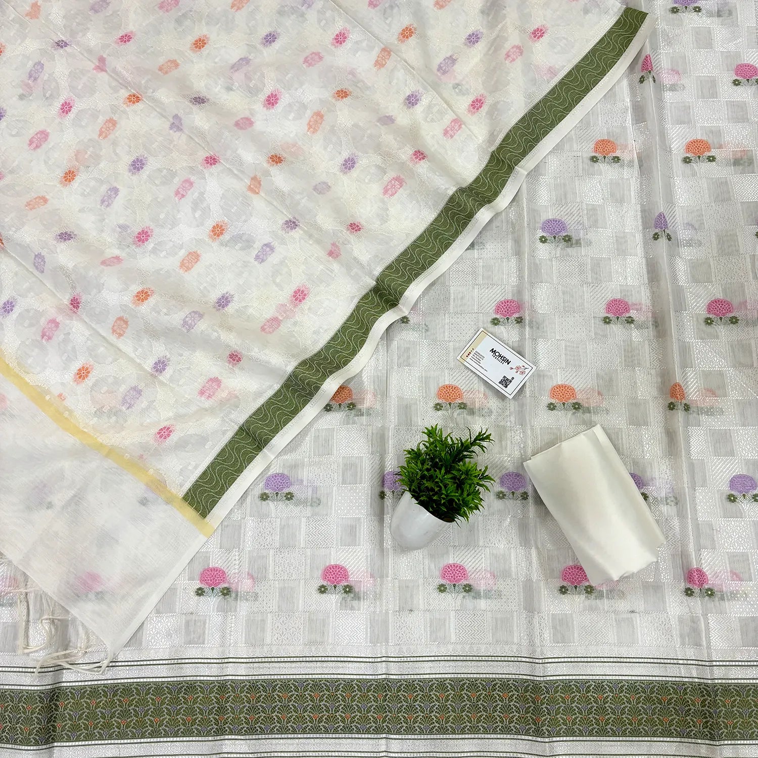 White Resham Banarasi Silk Suit