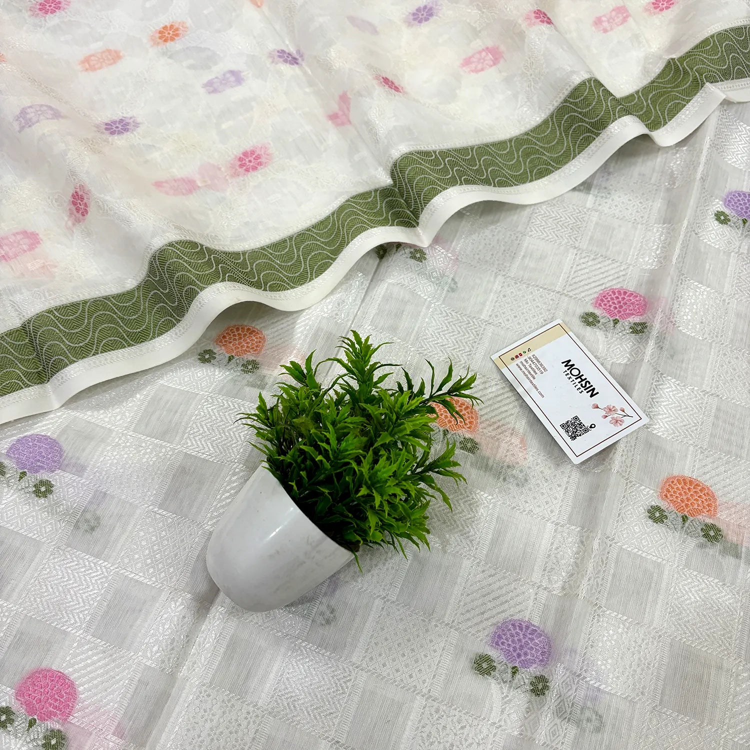 White Resham Banarasi Silk Suit