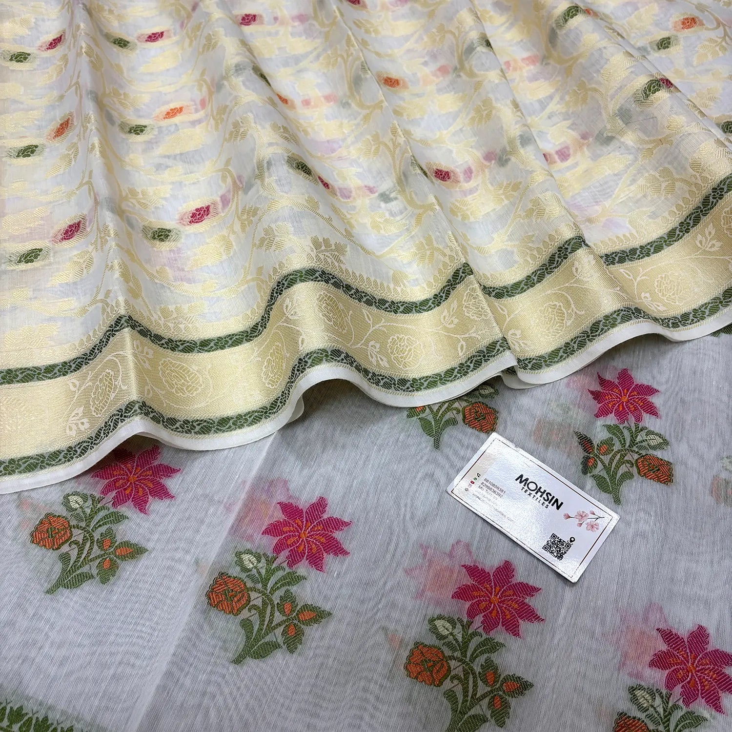 White Resham Banarasi Silk Suit