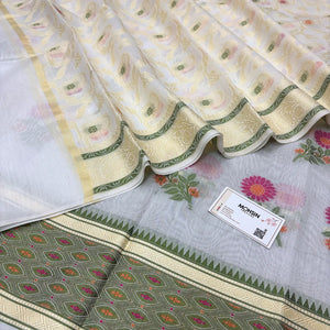 White Resham Banarasi Silk Suit