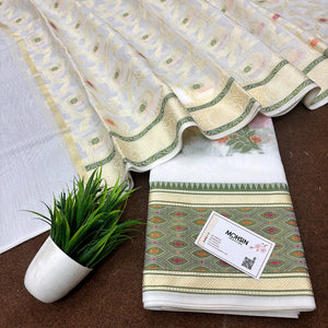 White Resham Banarasi Silk Suit