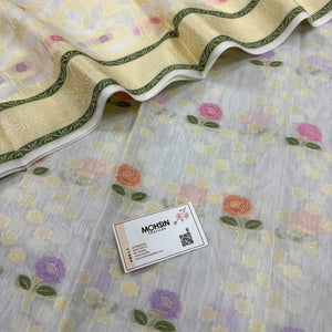 White Resham Banarasi Silk Suit