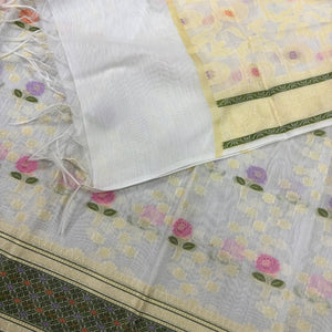 White Resham Banarasi Silk Suit