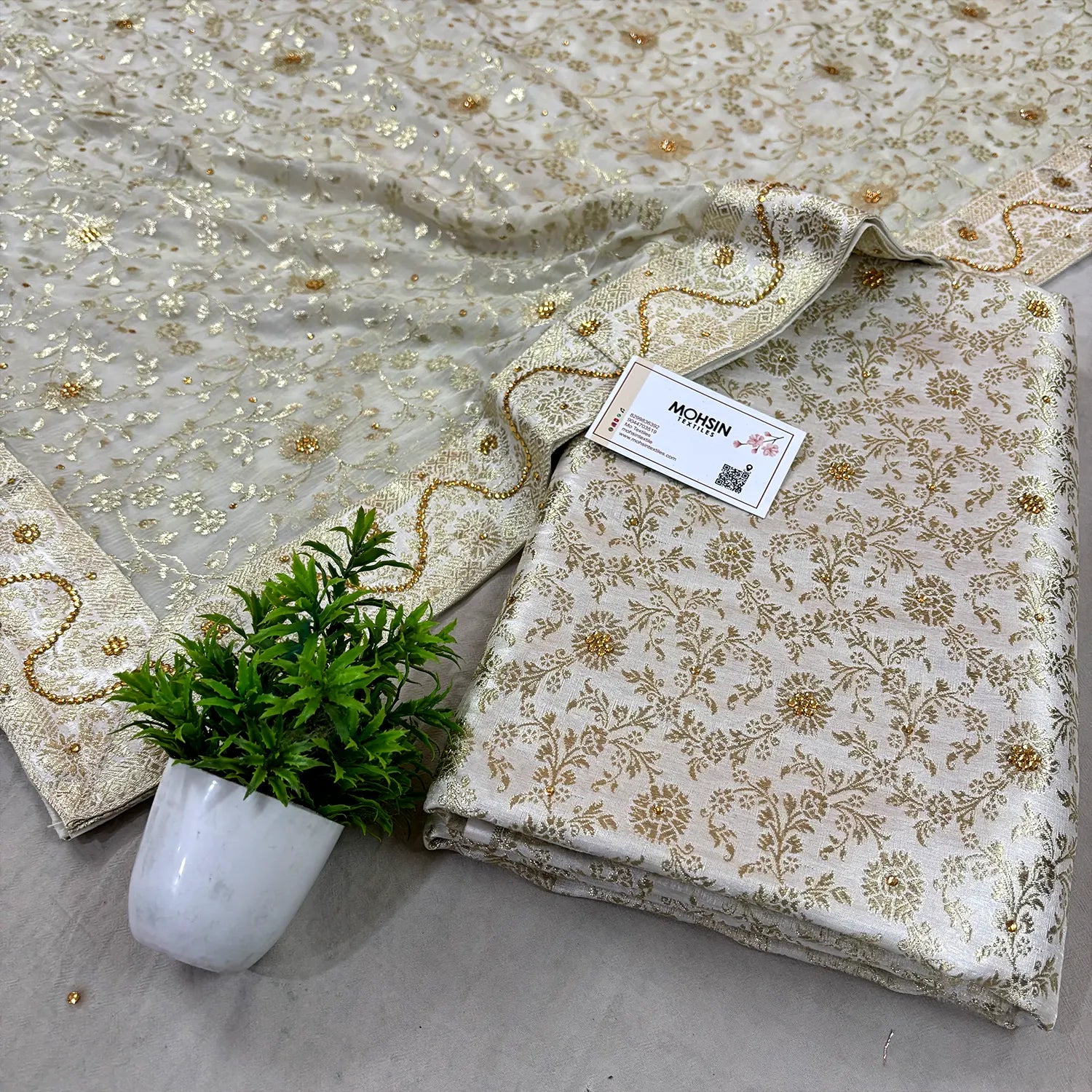 White Stone Work Kimkhab Silk Banarasi Gharara