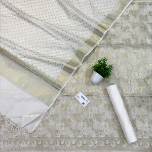 White Zari Katan Silk Banarasi Suit