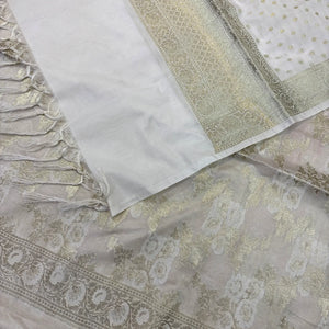White Zari Katan Silk Banarasi Suit