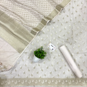 White Zari Katan Silk Banarasi Suit