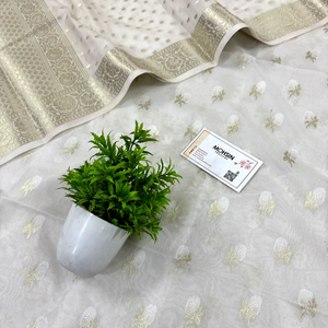 White Zari Katan Silk Banarasi Suit