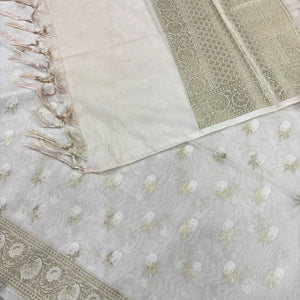 White Zari Katan Silk Banarasi Suit