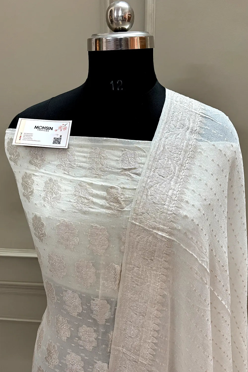 White Zari Pure Georgette Silk Banarasi Suit