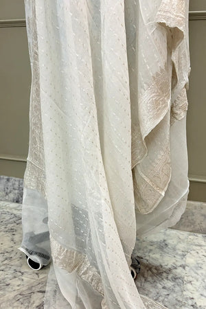 White Zari Pure Georgette Silk Banarasi Suit