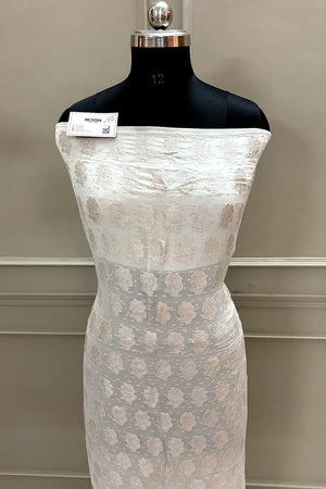 White Zari Pure Georgette Silk Banarasi Suit