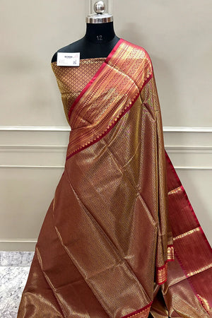 Wine and Maroon Tissue Silk Banarasi Saree
