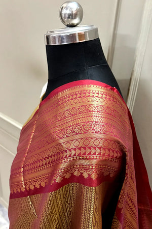 Wine and Maroon Tissue Silk Banarasi Saree