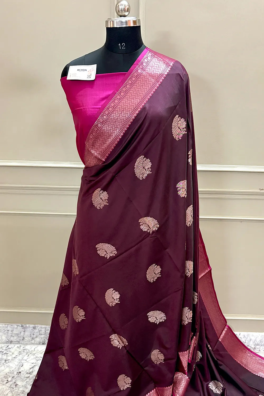 Wine and Pink Golden Zari Banarasi Silk Saree