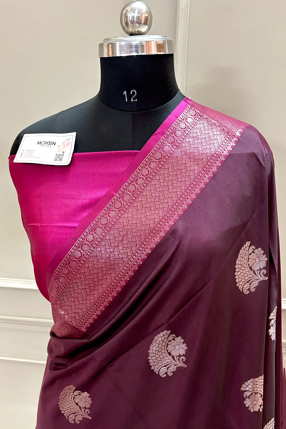 Wine and Pink Golden Zari Banarasi Silk Saree